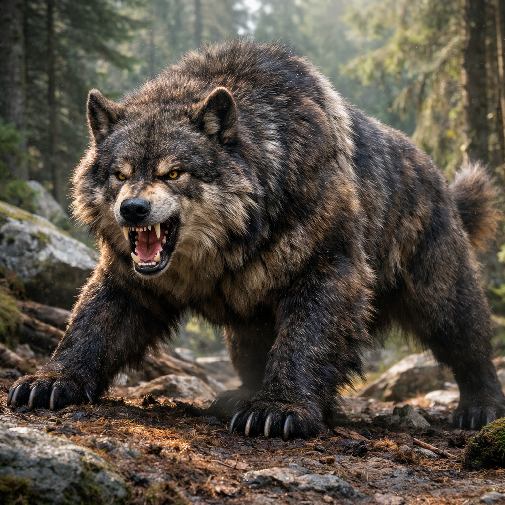 Bearwolf, an AI-generated hybrid of the Bear and the Wolf