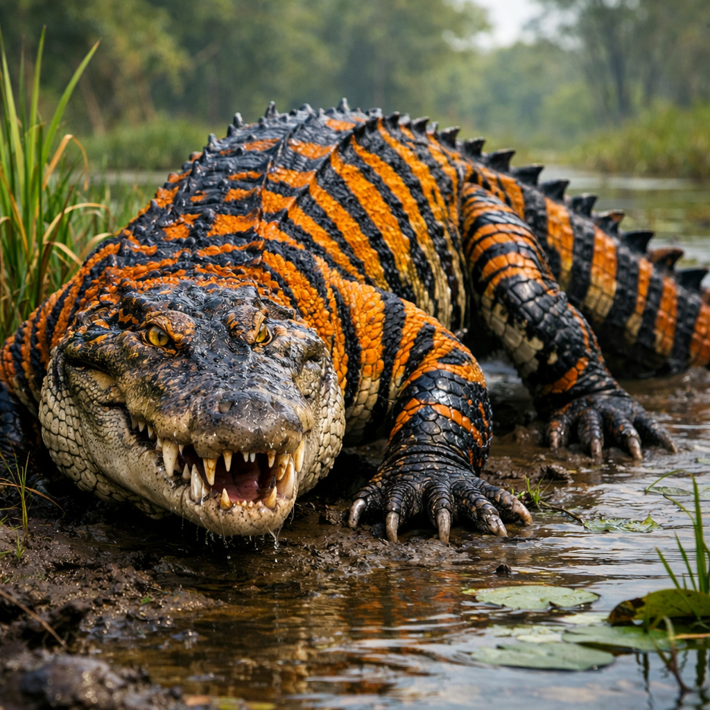 Crocotiger, an AI-generated hybrid of the Crocodile and the Tiger