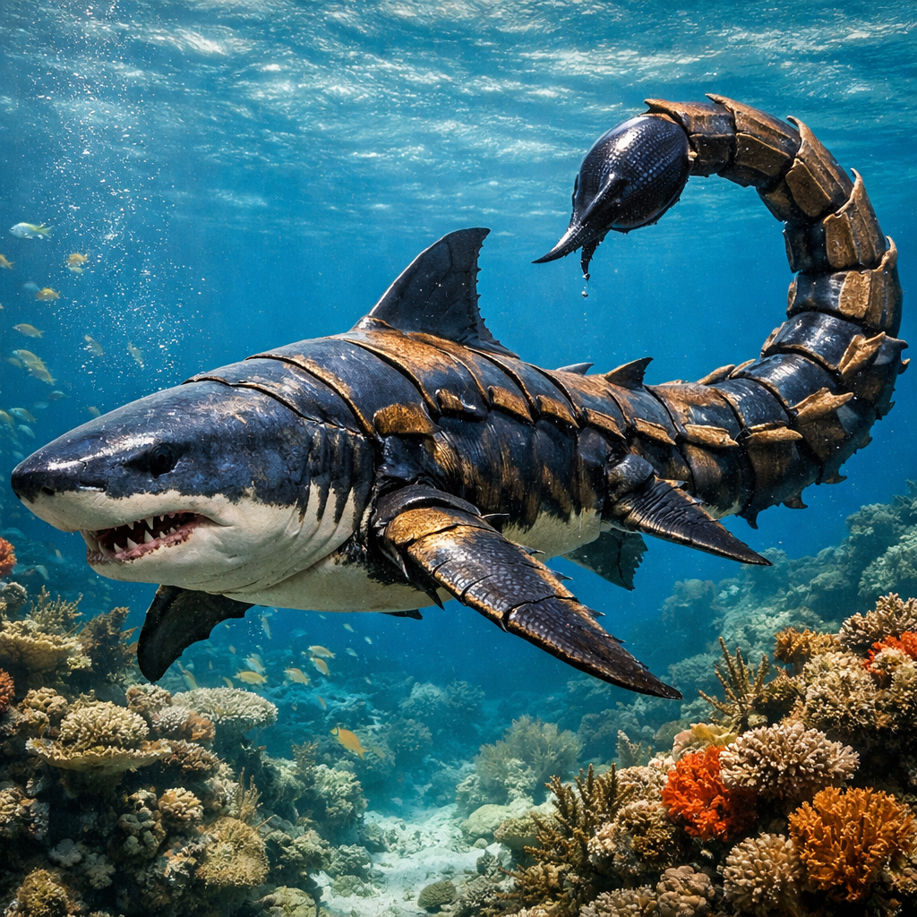 Scorpshark, an AI-generated hybrid of the Scorpion and the Shark