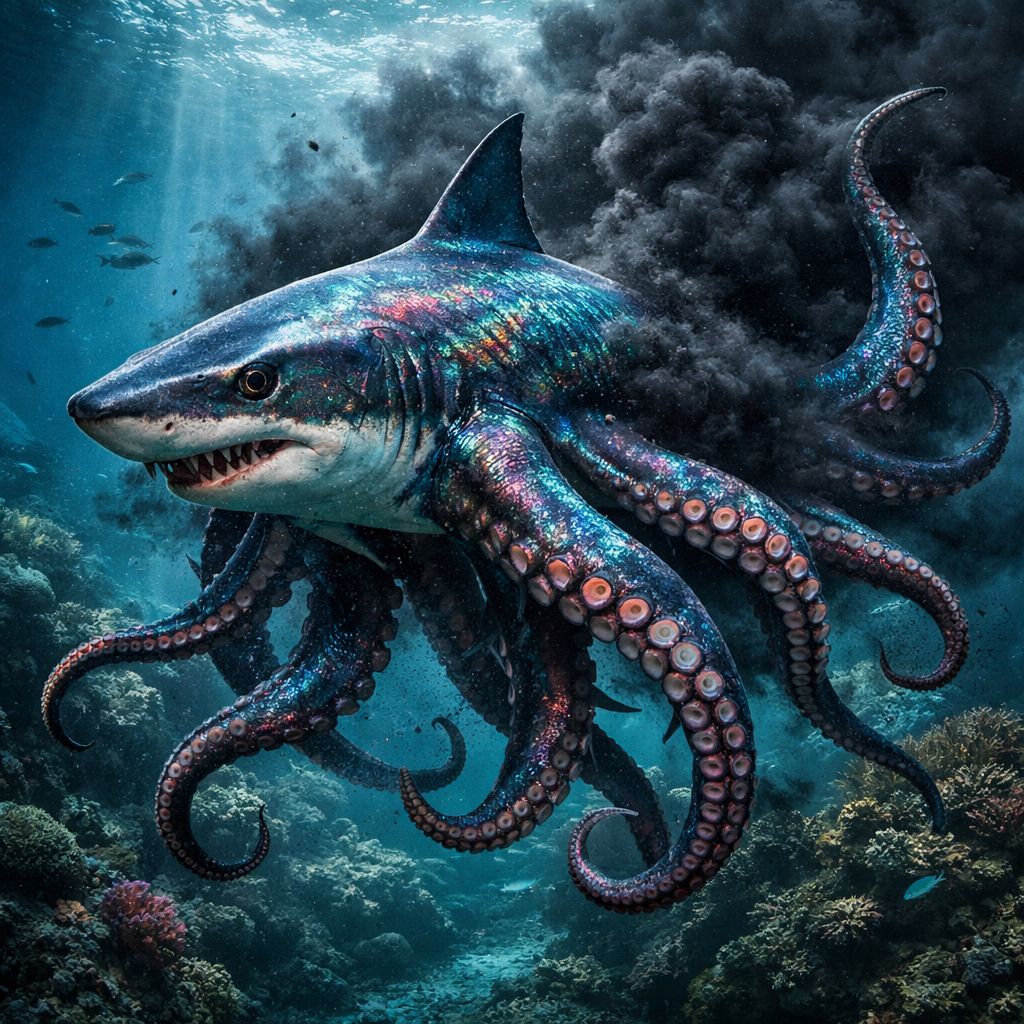 Octoshark, an AI-generated hybrid of the Octopus and the Shark