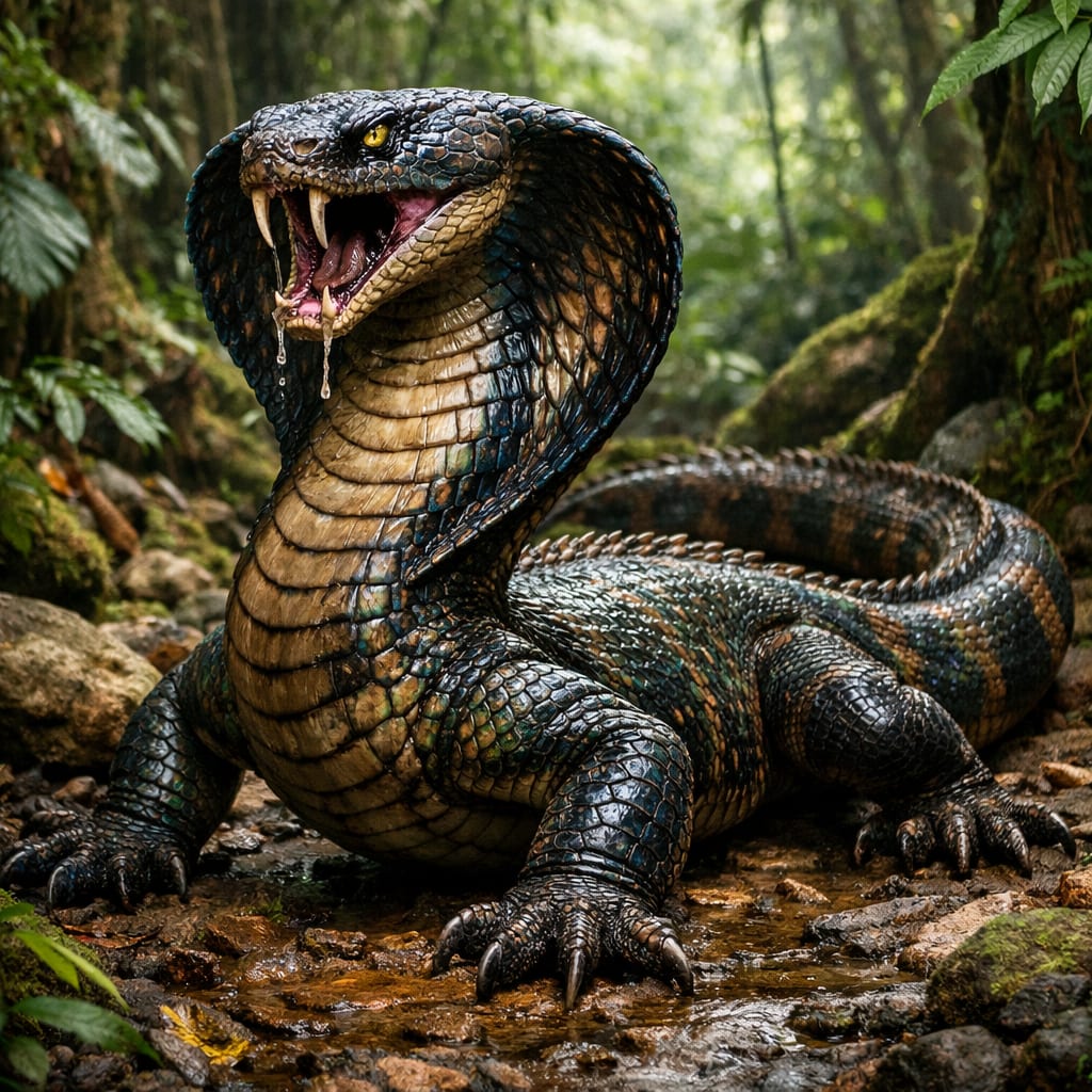 CobraDragon, an AI-generated hybrid of the Cobra and the Komodo Dragon