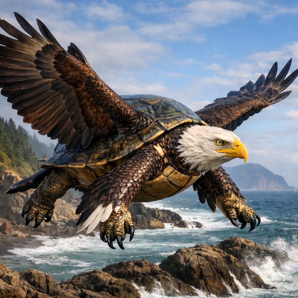 Turdeagle, an AI-generated hybrid of the Turtle and the Bald Eagle