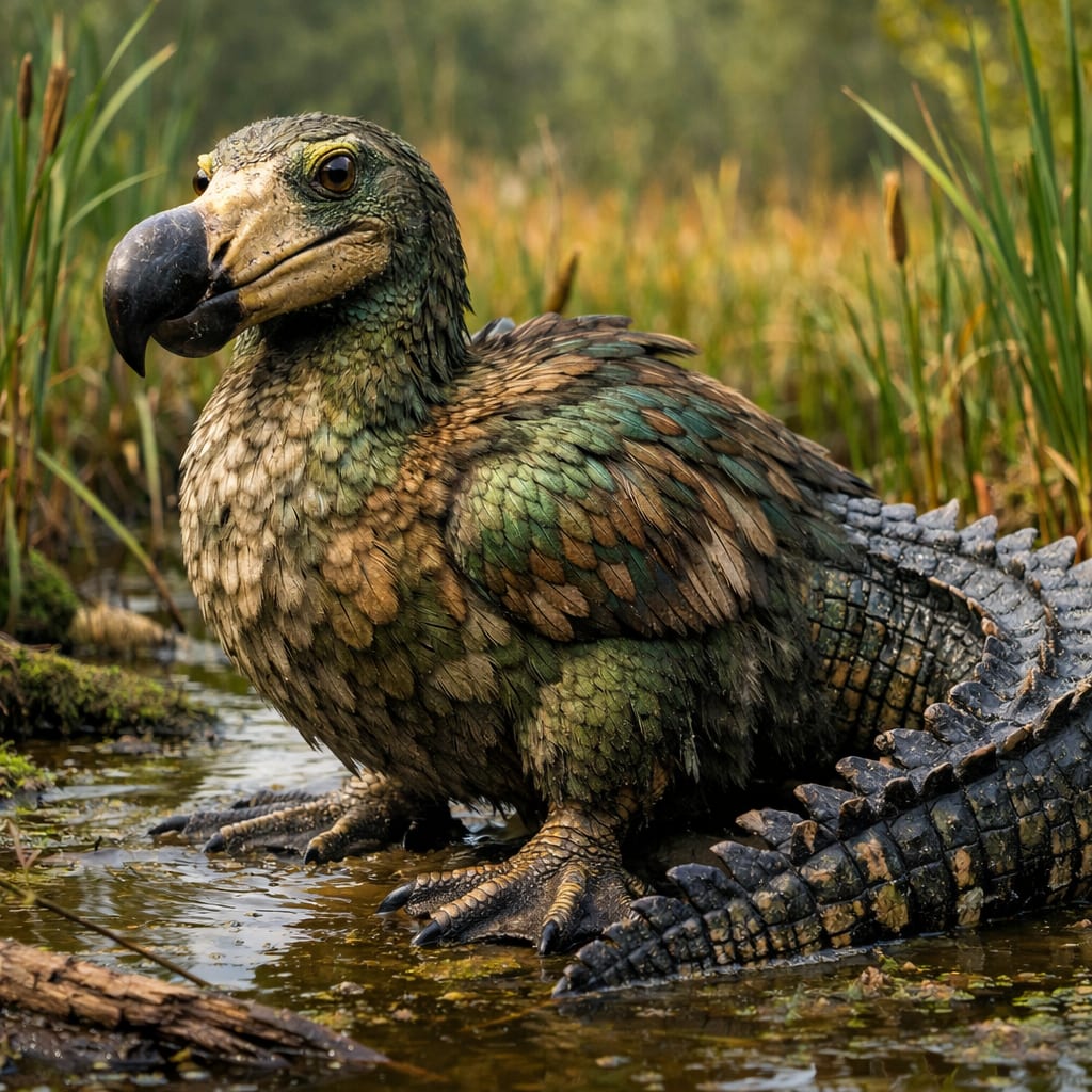 Drocododo, an AI-generated hybrid of the Dodo and the Crocodile