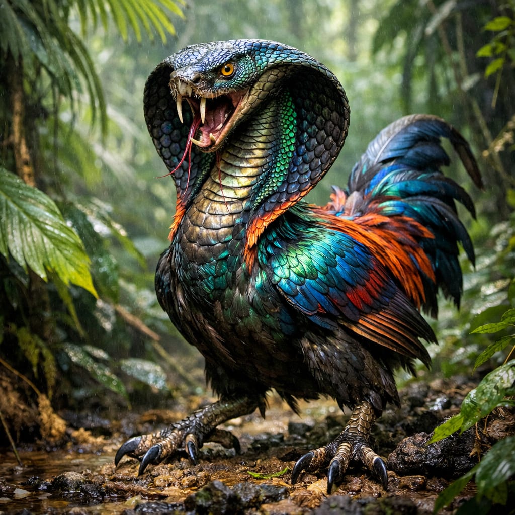 Chocobra, an AI-generated hybrid of the Chicken and the Cobra