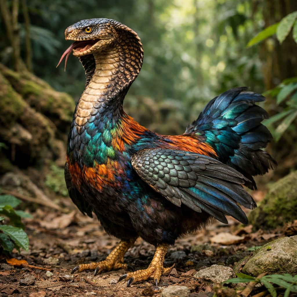 Chicobra, an AI-generated hybrid of the Chicken and the Cobra