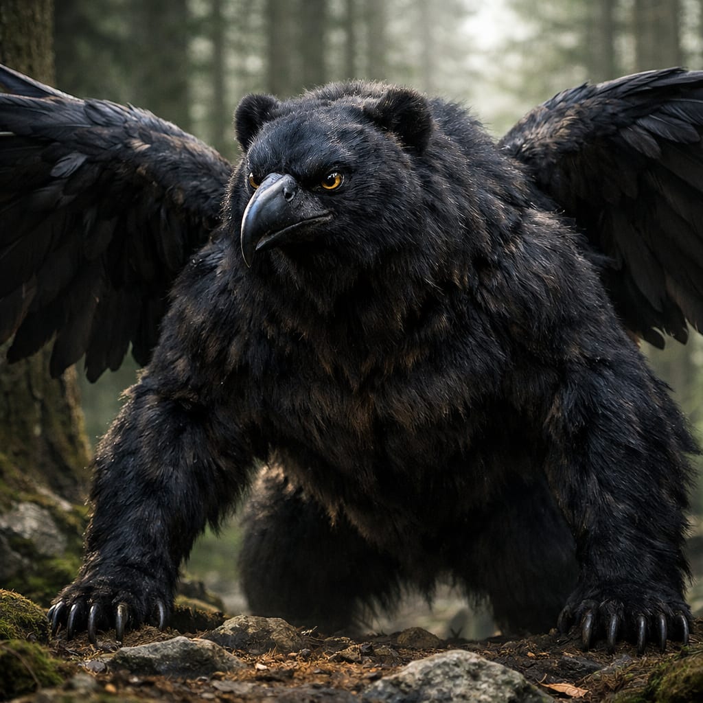 Bearrow, an AI-generated hybrid of the Bear and the Crow