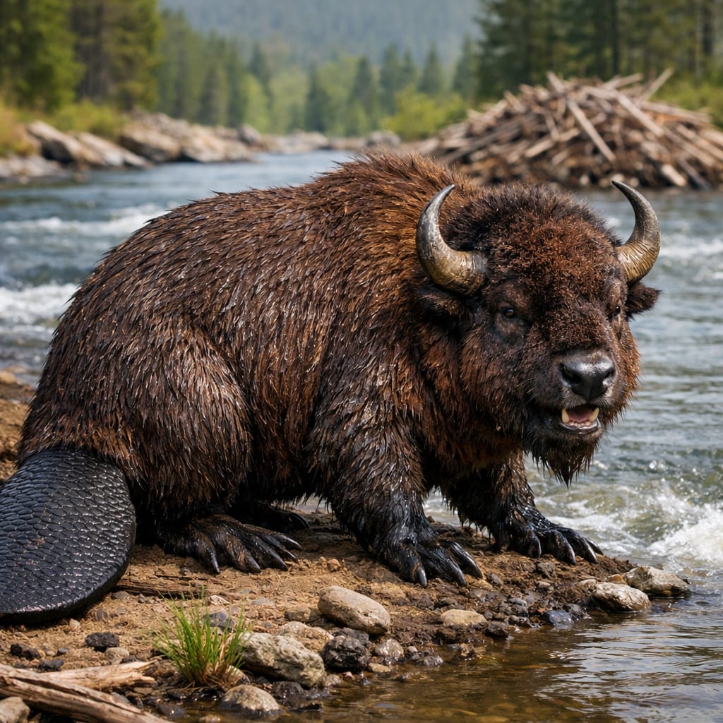 Bisonver, an AI-generated hybrid of the Beaver and the Bison