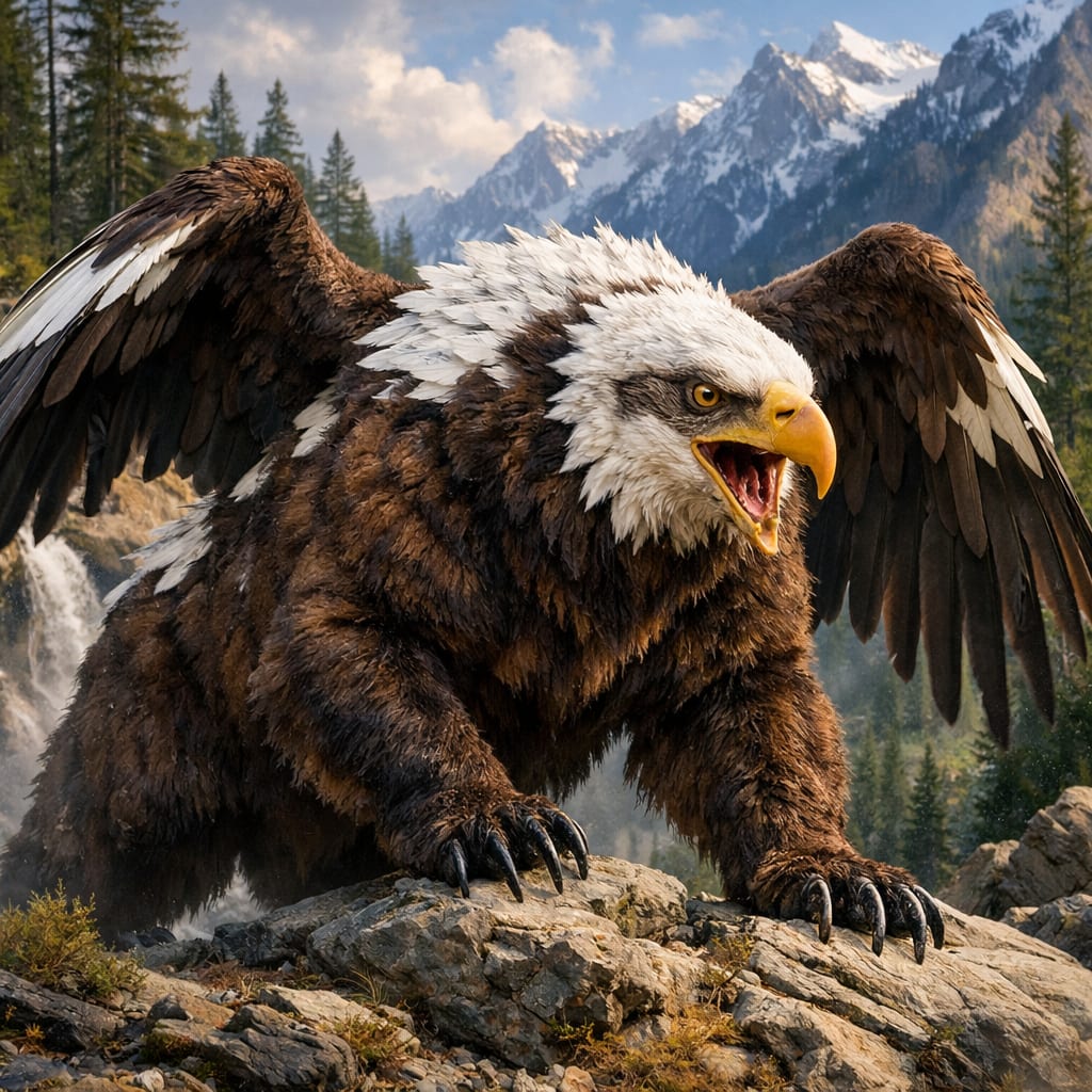 Aquilaursus, an AI-generated hybrid of the Bald Eagle and the Bear