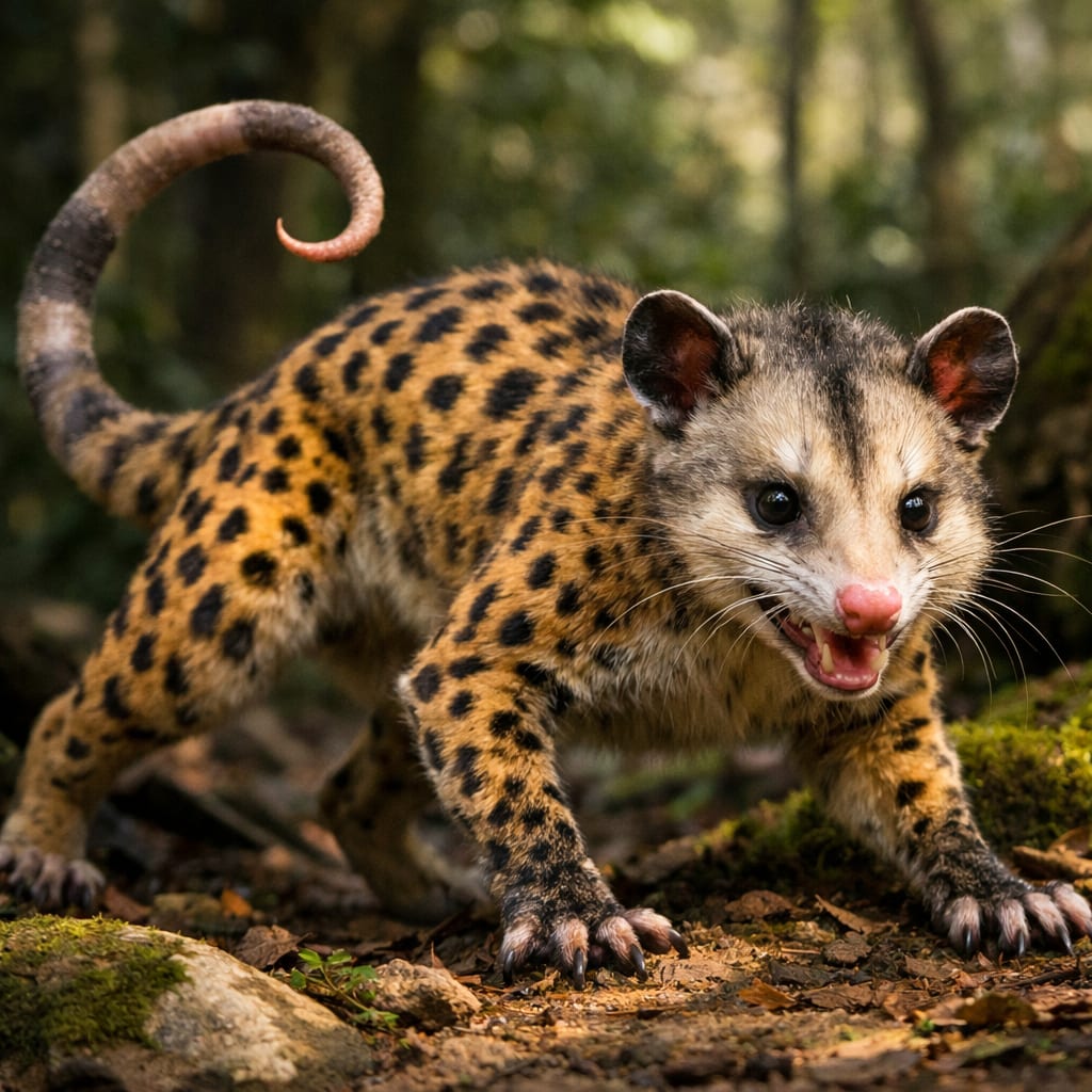 Cheetopossum, an AI-generated hybrid of the Cheetah and the Opossum