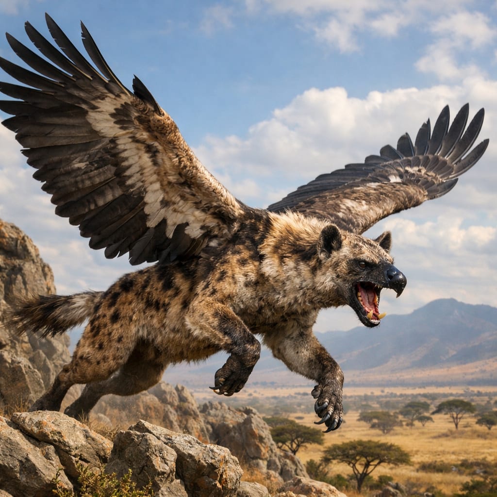 Hycondor, an AI-generated hybrid of Condor and Hyena