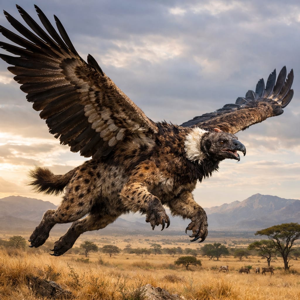 Condorhyena, an AI-generated hybrid of the Condor and the Hyena