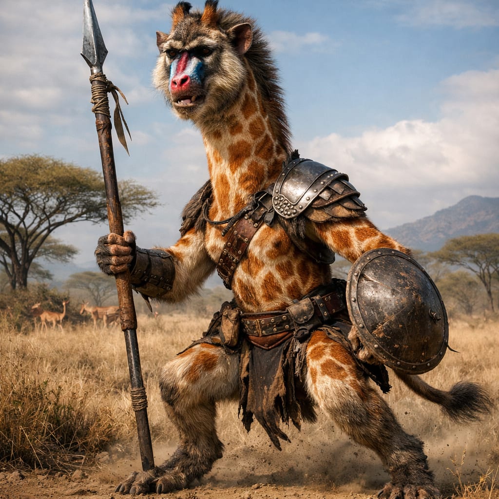 Giriboon, an AI-generated hybrid of the Giraffe and the Baboon