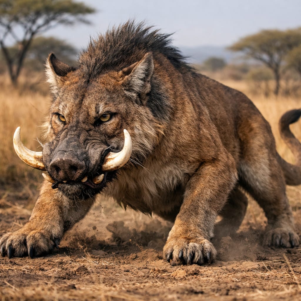 Cougarhog, an AI-generated hybrid of the Cougar and the Warthog