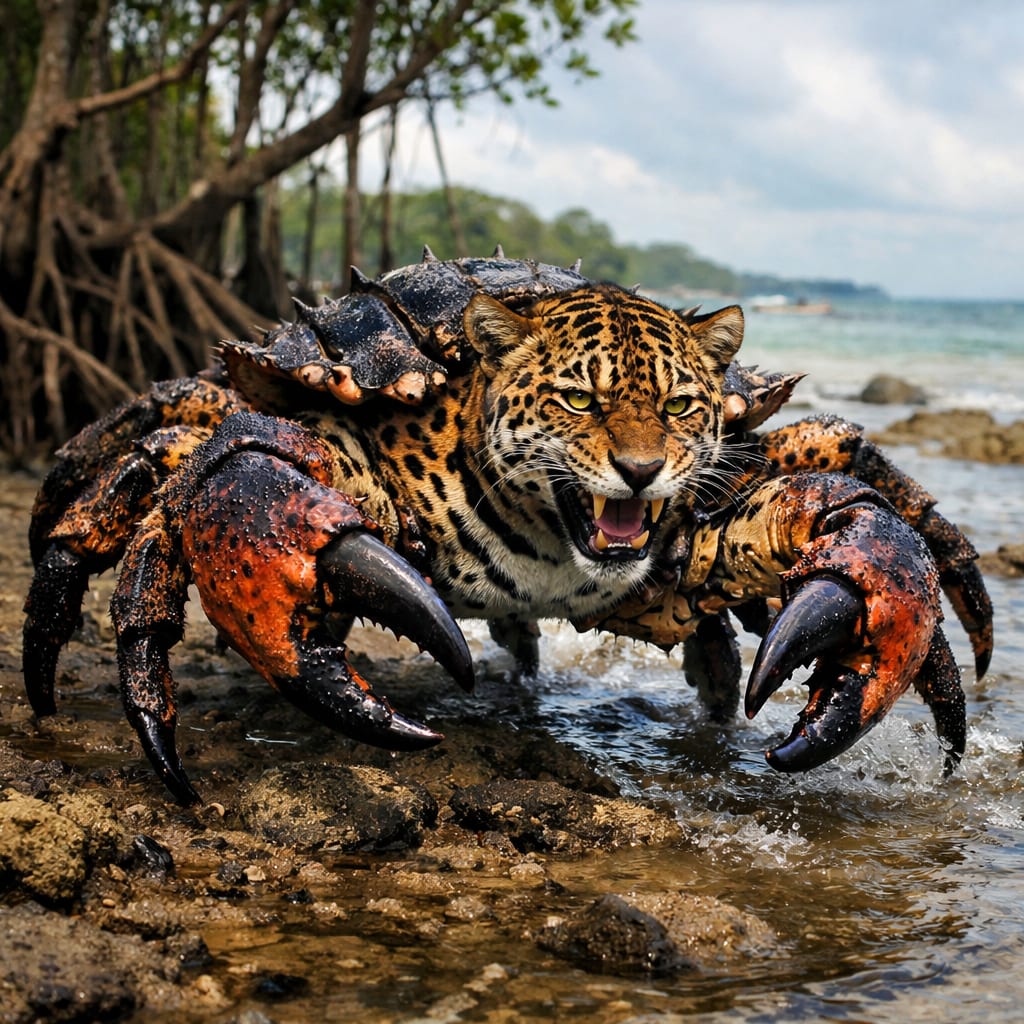 Jagurab, an AI-generated hybrid of the Jaguar and the Crab