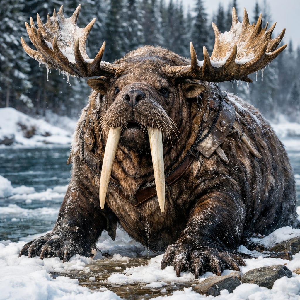 Moosrus, an AI-generated hybrid of the Walrus and the Moose
