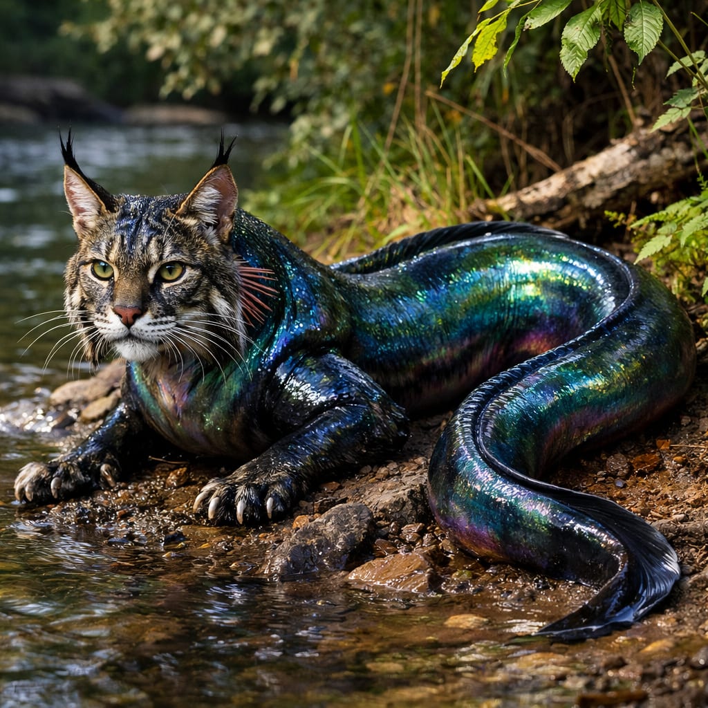 Bobquatic, an AI-generated hybrid of the Bobcat and the Eel