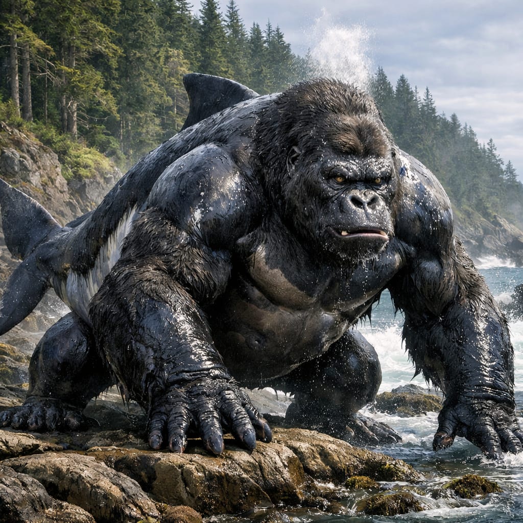Gorwhale, an AI-generated hybrid of the Gorilla and the Whale