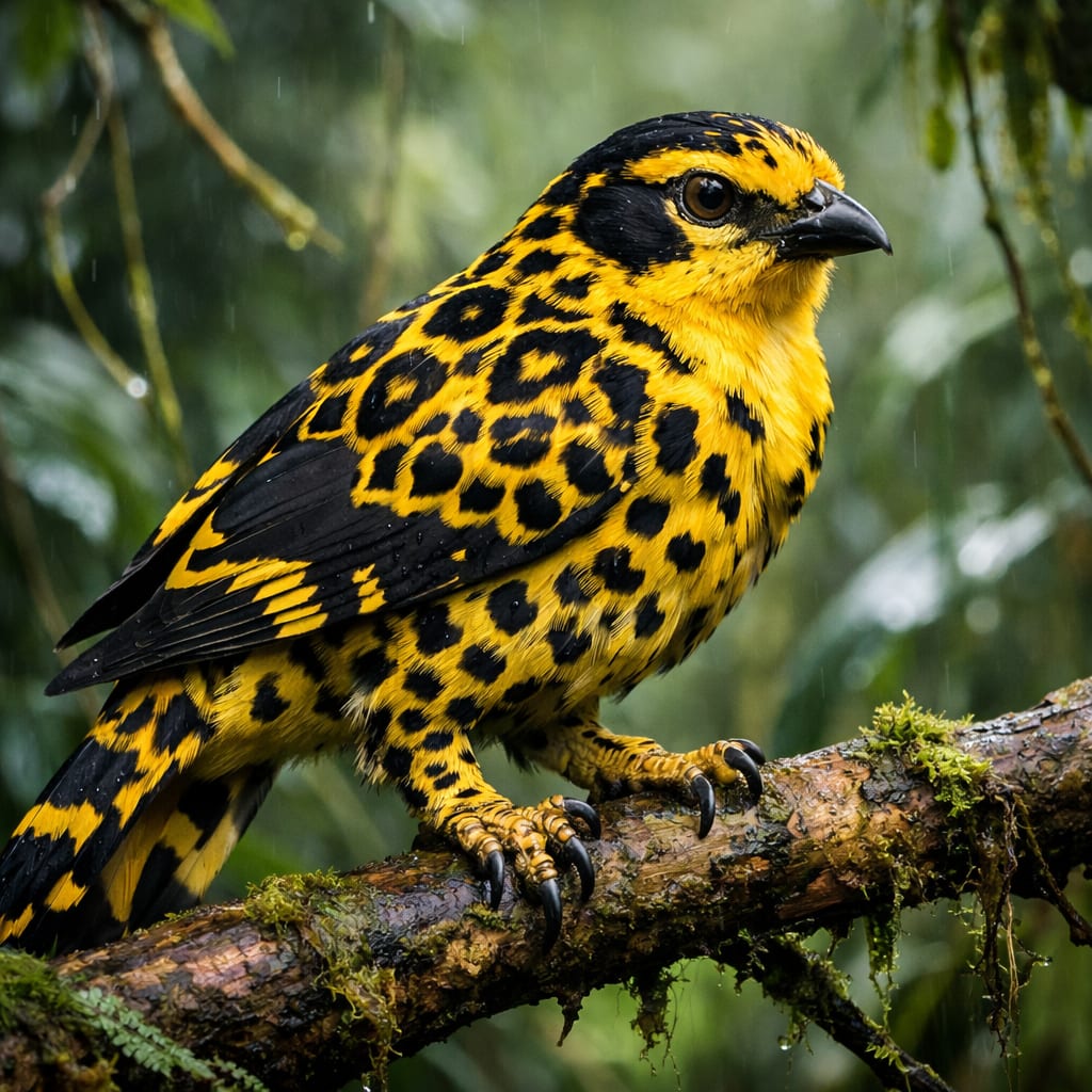 Finleopard, an AI-generated hybrid of the Finch and the Leopard