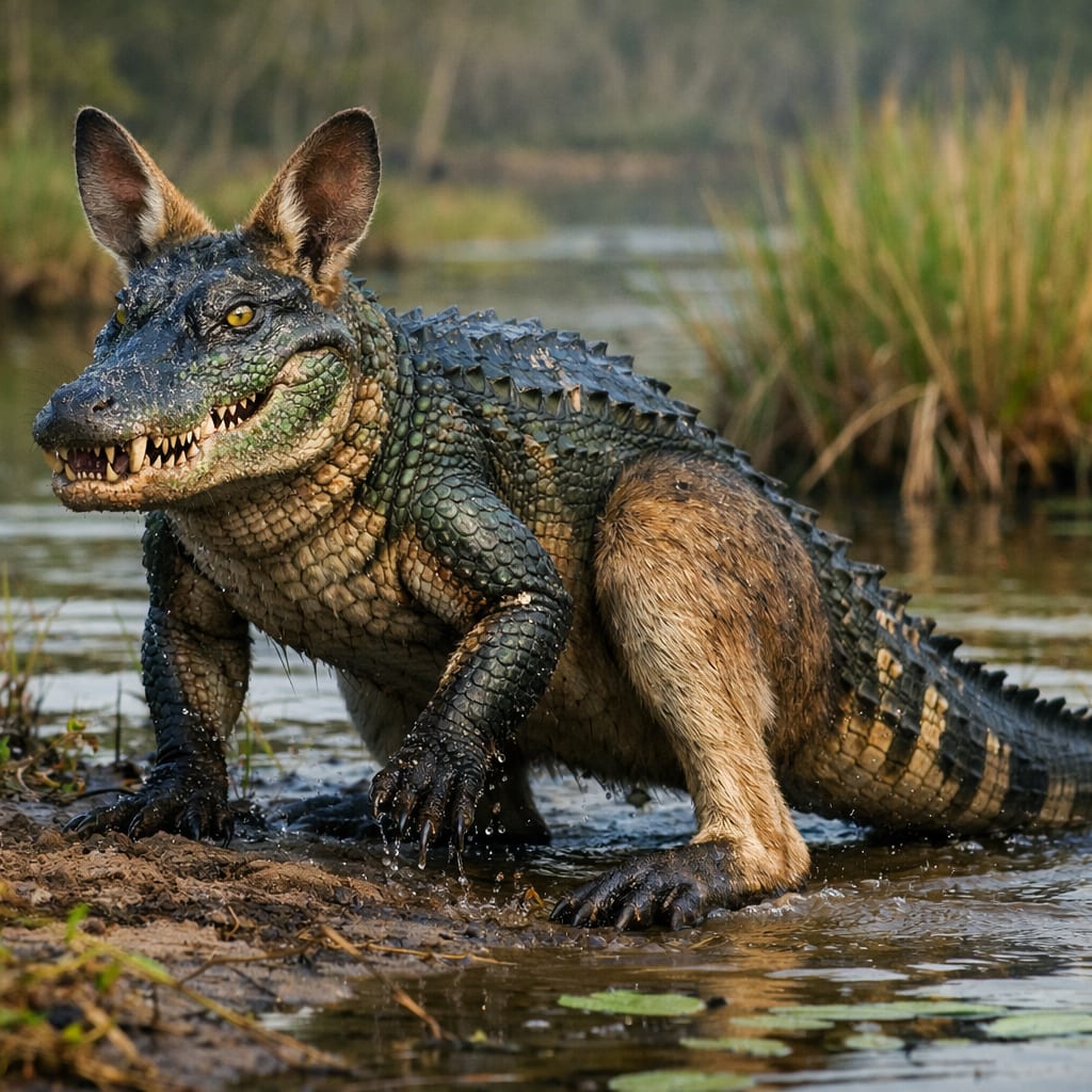 Allawalligator, an AI-generated hybrid of the Alligator and the Wallaby