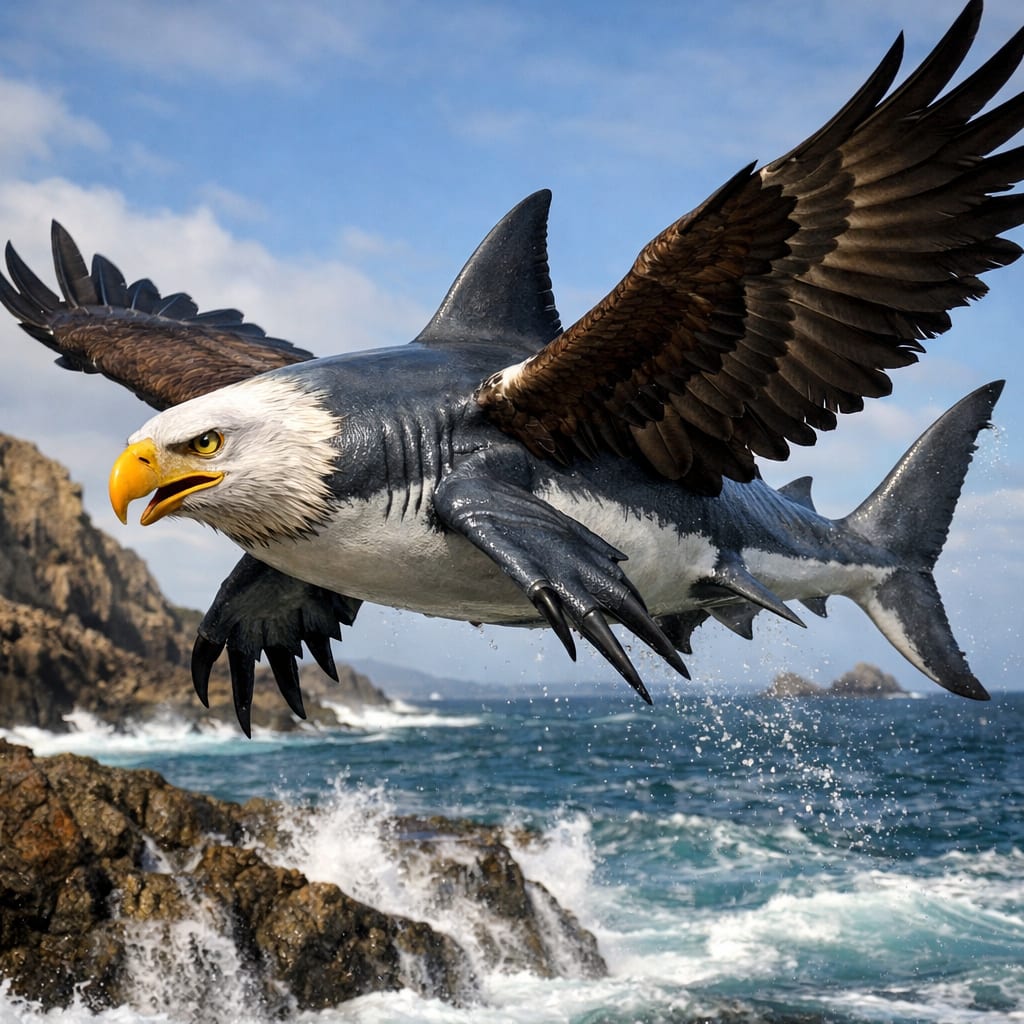 Eagle Shark, an AI-generated hybrid of the Bald Eagle and the Shark