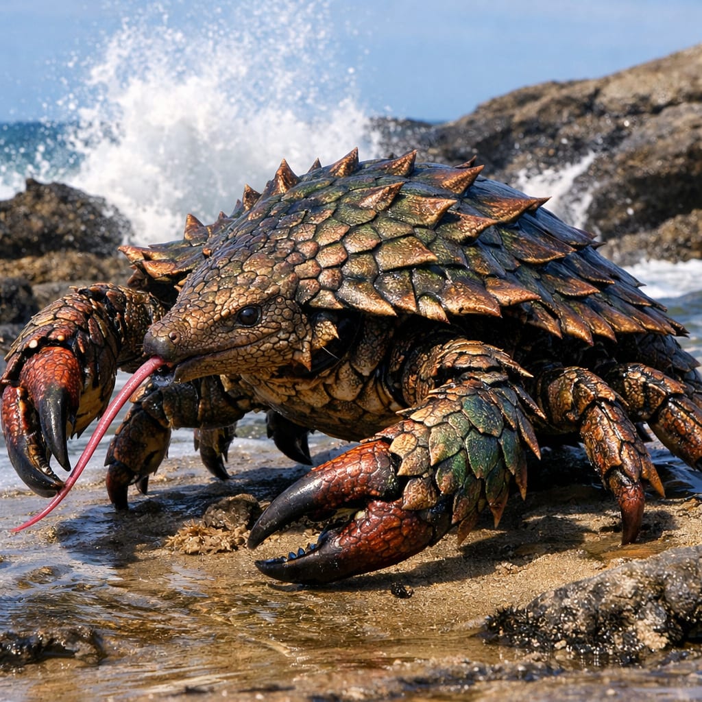 Pangrib, an AI-generated hybrid of the Pangolin and the Crab