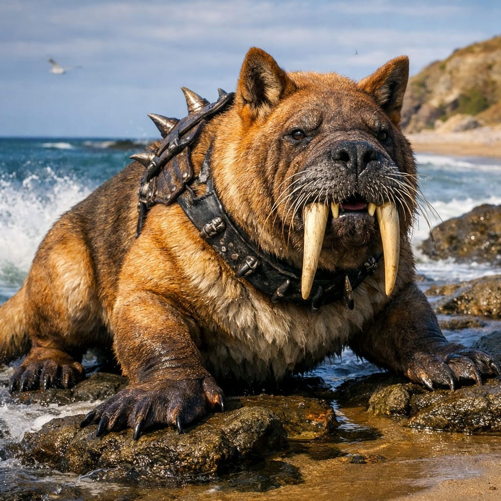 Dingwalrus, an AI-generated hybrid of the Dingo and the Walrus
