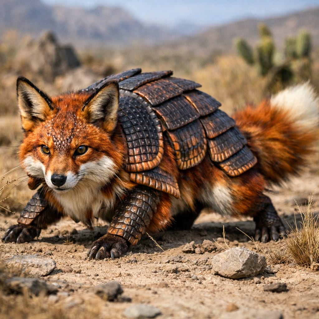 Foxadillo, an AI-generated hybrid of the Fox and the Armadillo