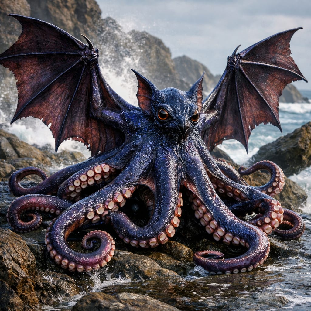 Batopus, an AI-generated hybrid of Bat and Octopus