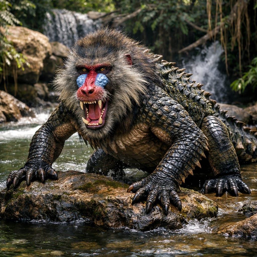 Crocoboon, an AI-generated hybrid of the Crocodile and the Baboon