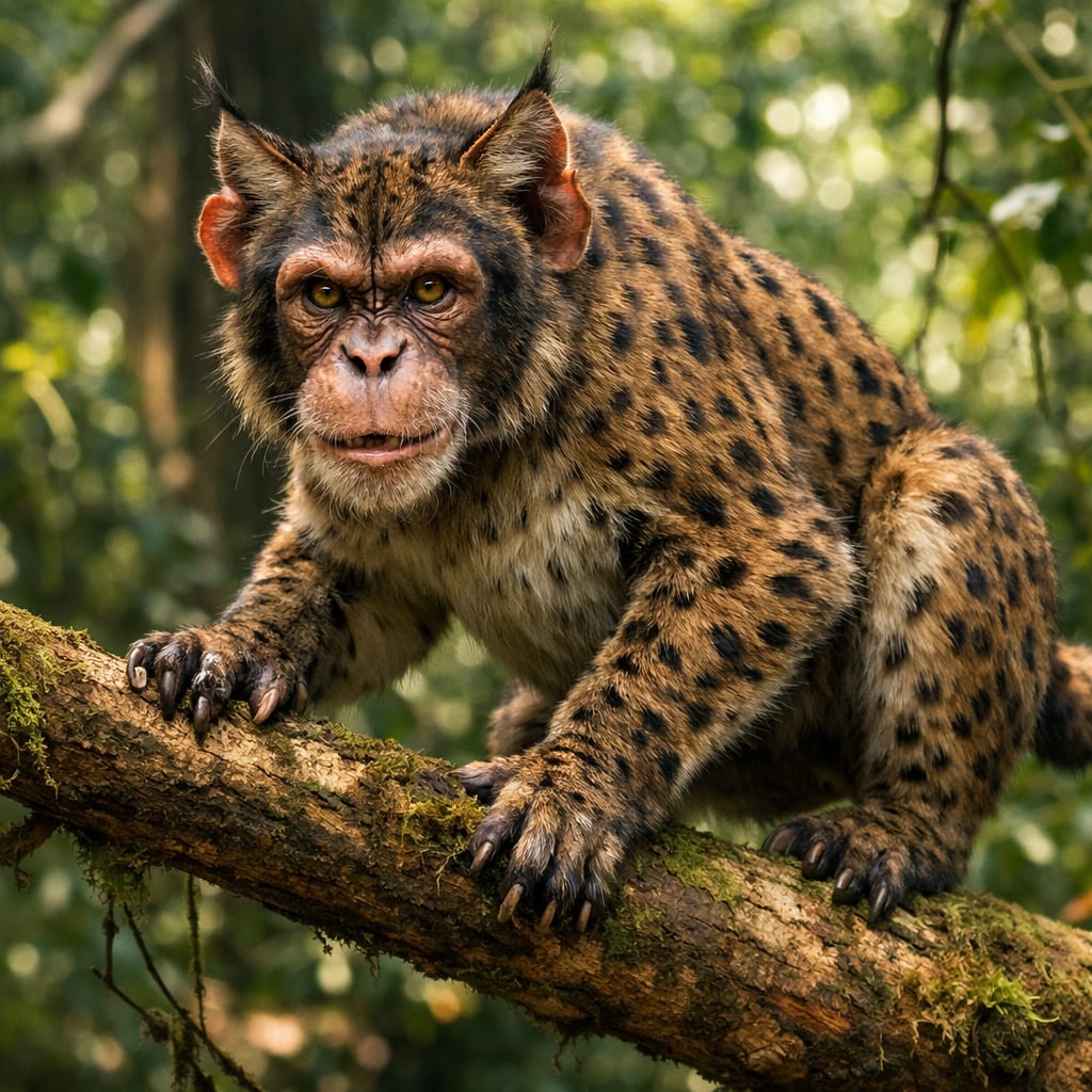 Bobchimp, an AI-generated hybrid of the Bobcat and the Chimpanzee
