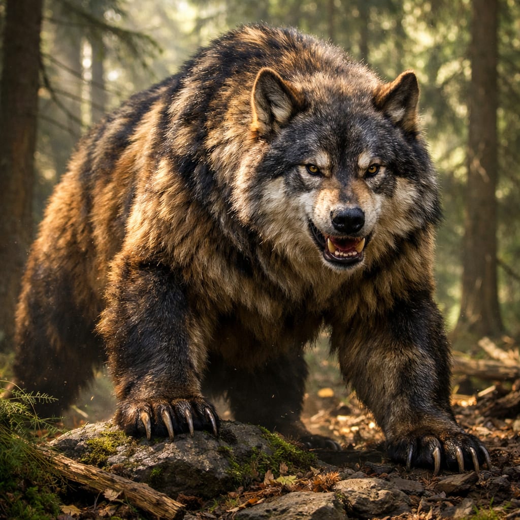 Bearwolf, an AI-generated hybrid of the Bear and the Wolf