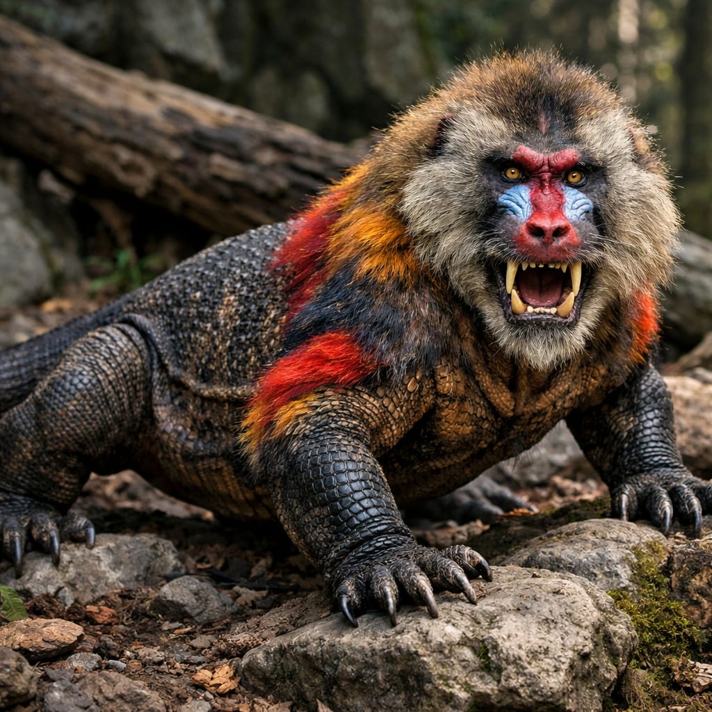 Komobaboon, an AI-generated hybrid of the Komodo Dragon and the Baboon