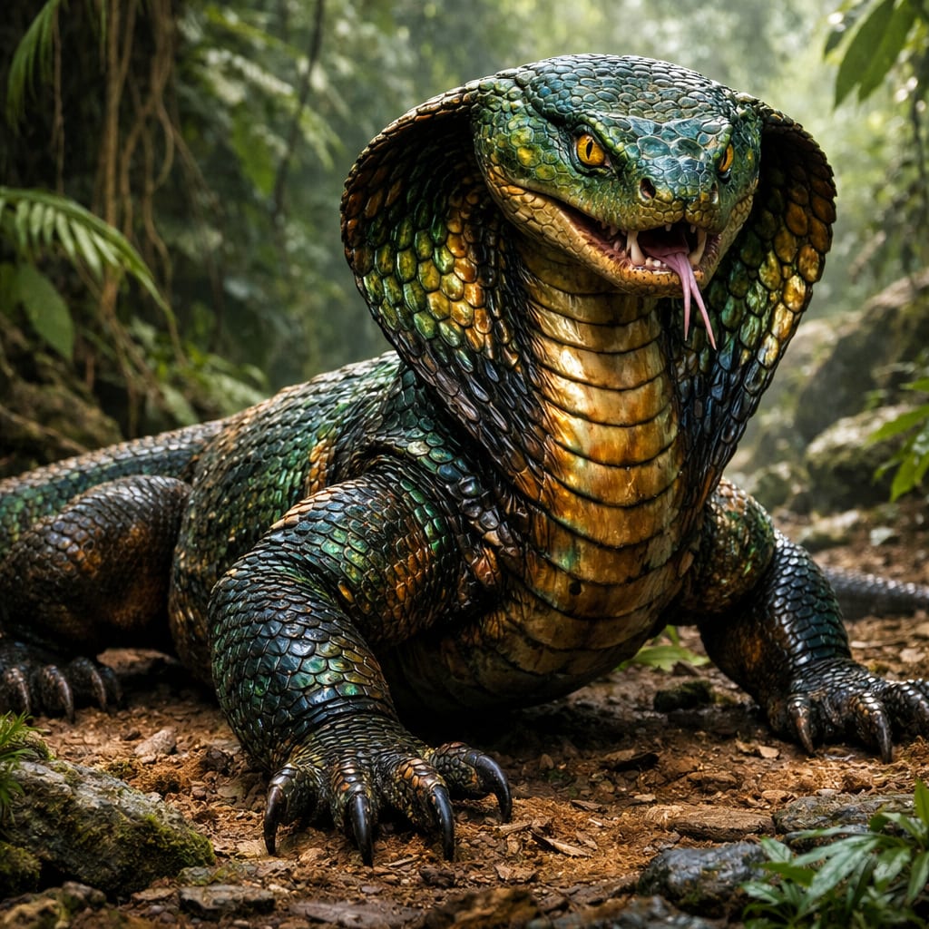 CobraDragon, an AI-generated hybrid of the Cobra and the Komodo Dragon