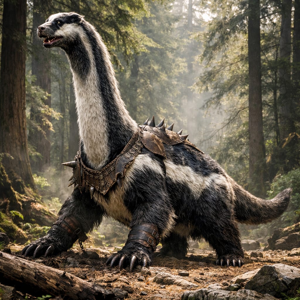 Brachidger, an AI-generated hybrid of the Brachiosaurus and the Badger