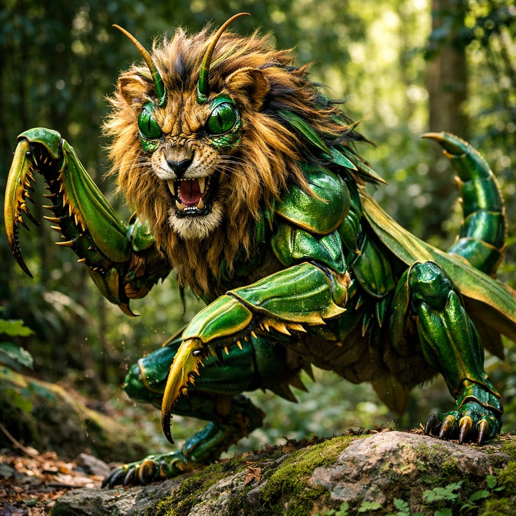 Mantisleo, an AI-generated hybrid of the Lion and the Mantis