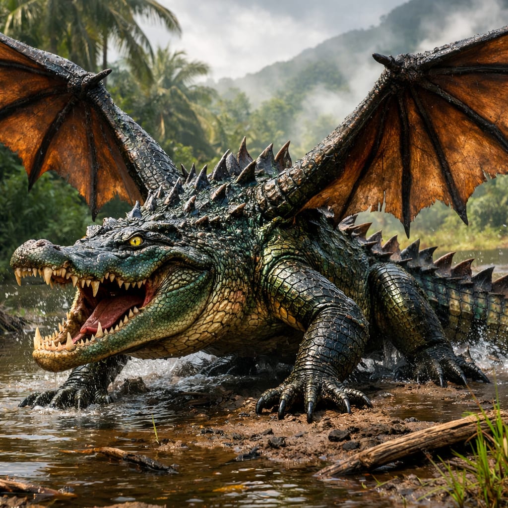 Dracocroco, an AI-generated hybrid of the Dragon and the Crocodile