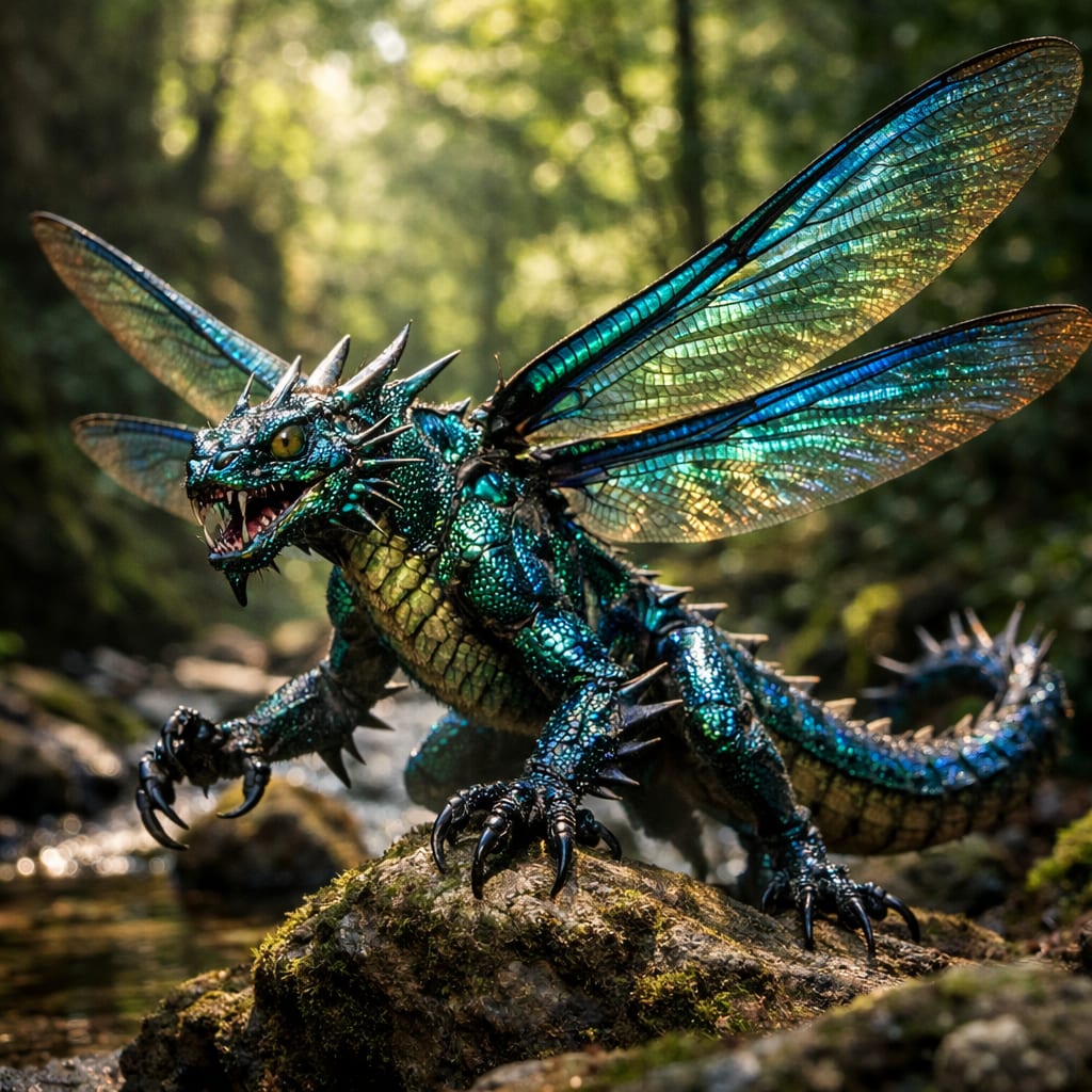 Dracofly, an AI-generated hybrid of Dragonfly and Dragon