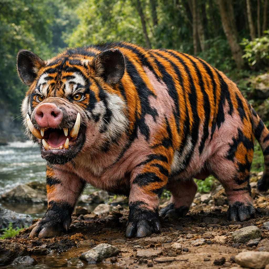 Tigpig, an AI-generated hybrid of the Pig and the Tiger