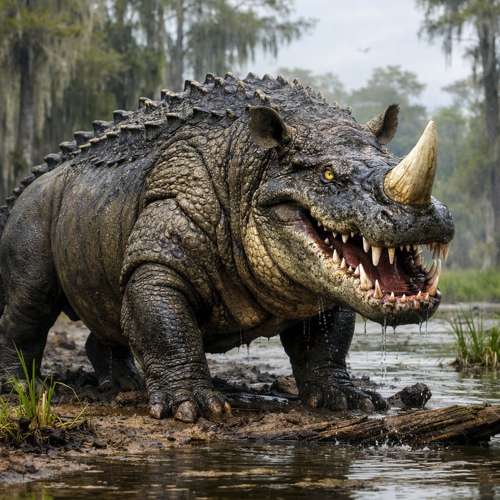 Rhinogator, an AI-generated hybrid of the Alligator and the Rhinoceros