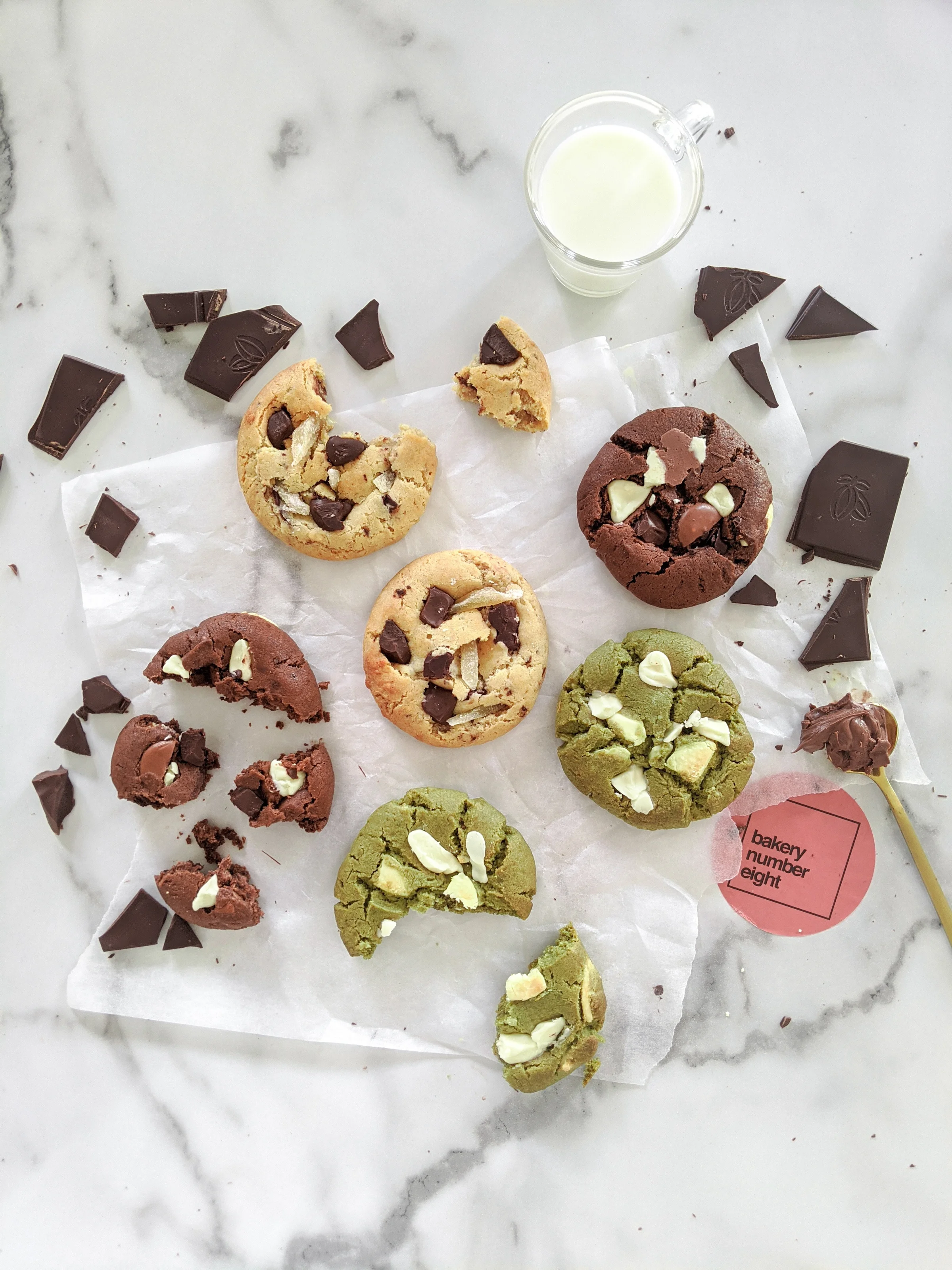 Mixed Box: Triple Choc-Chip, Stem Ginger & Matcha Kukkii (Japanese Green Tea)