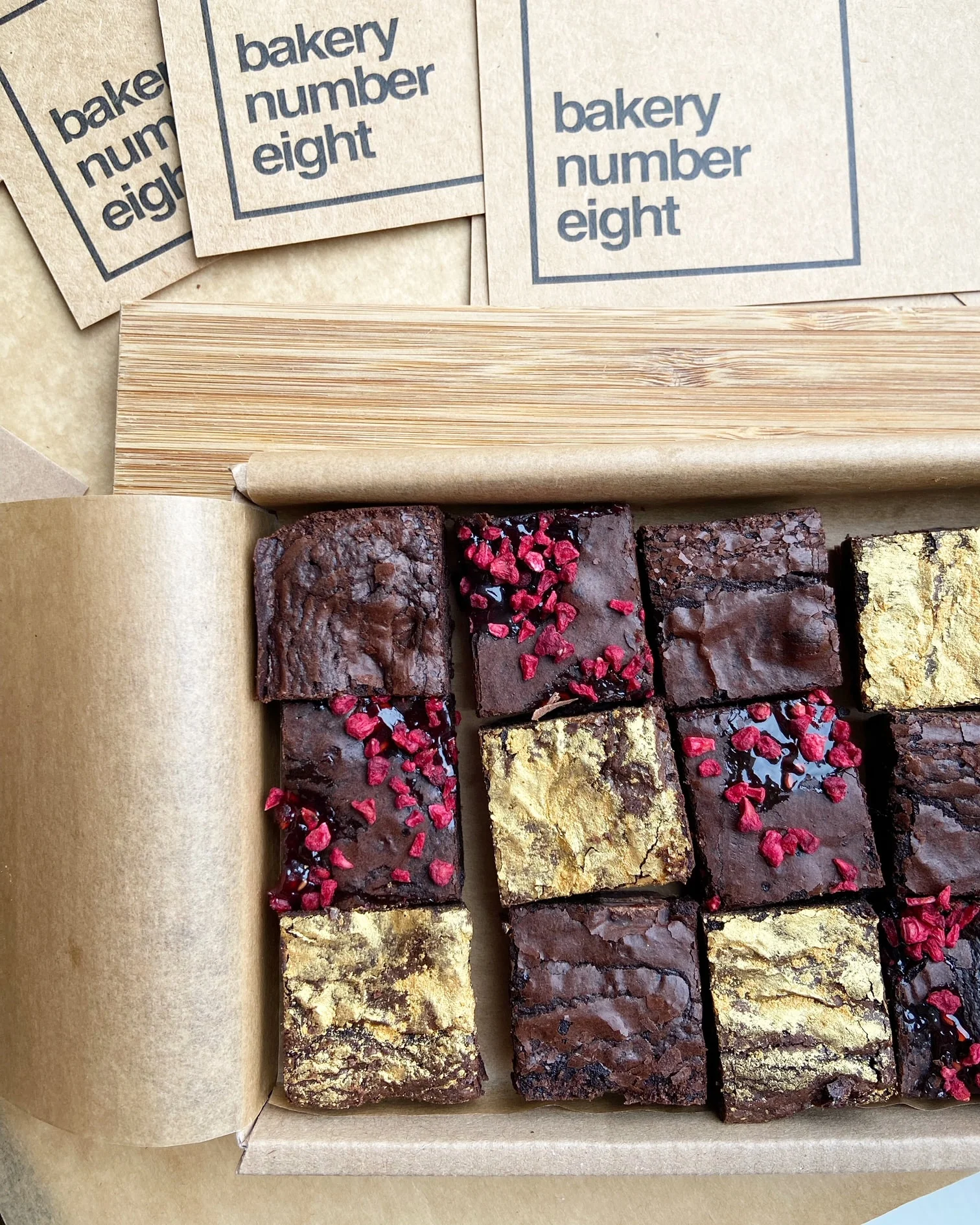 Gold-dusted Champagne, Raspberry & Chocolate Brownies