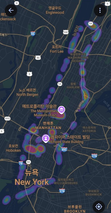 크루즈 경로가 선명하게 남은 구글 지도