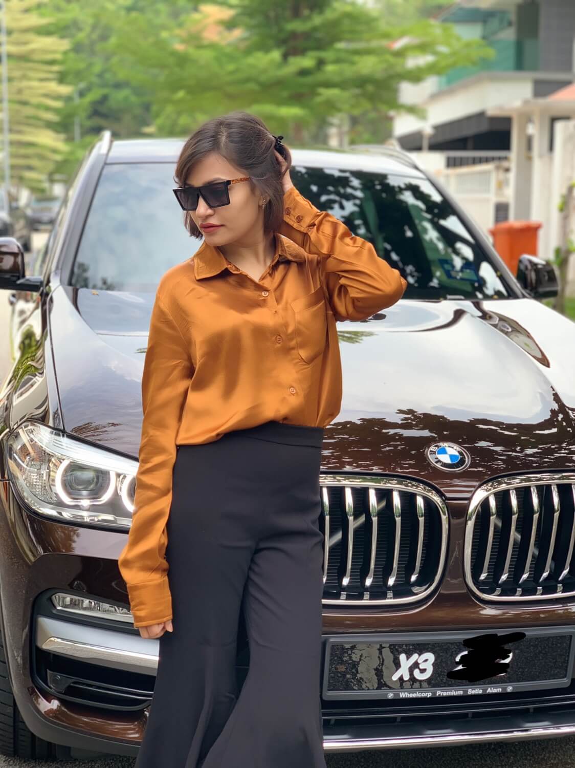 golden shirt and chocolate bmw x3 borna Casual Clothing For Women