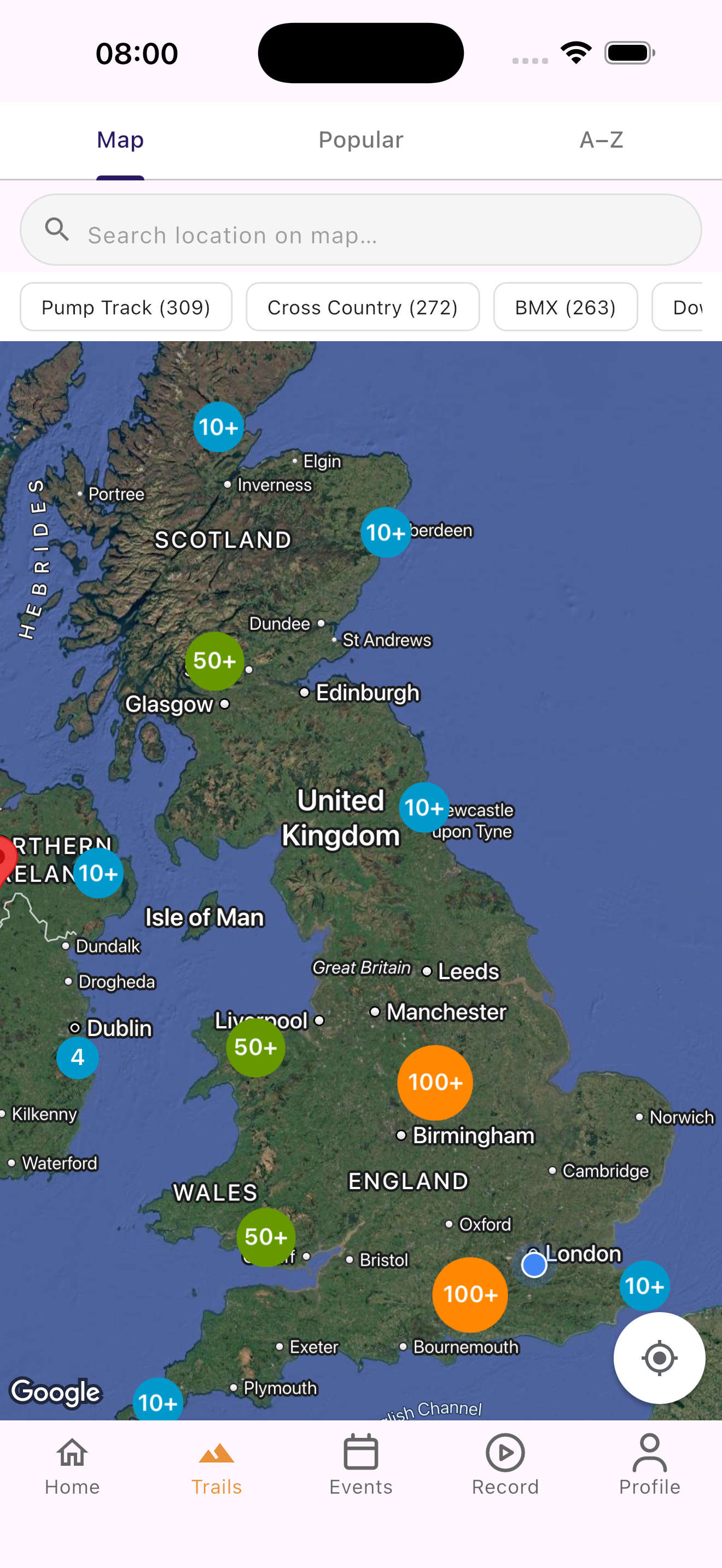 Trail map interface