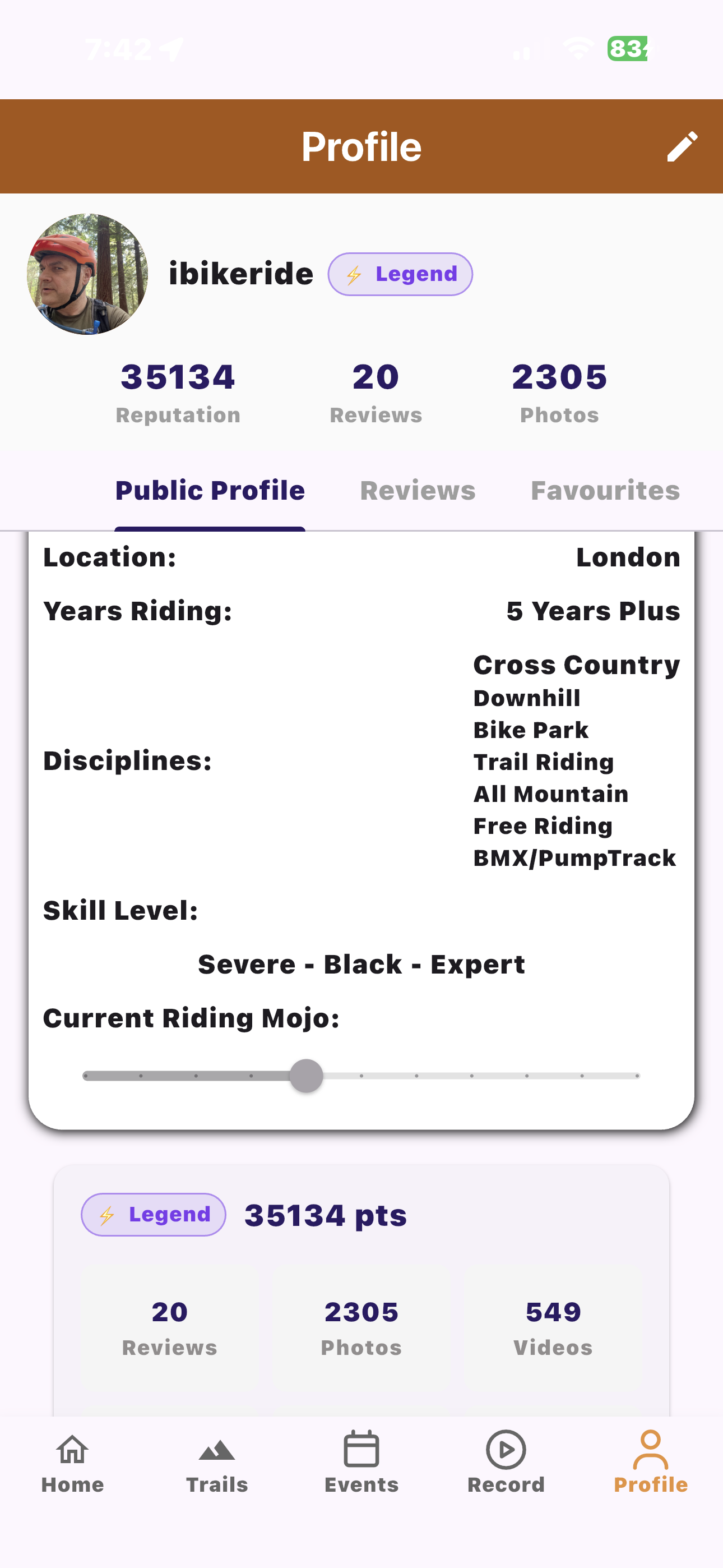 User profile screen