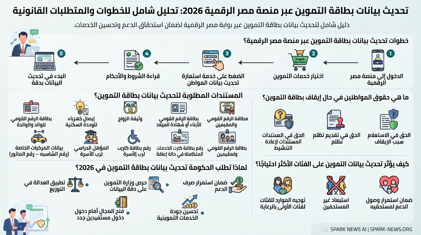 تحديث بيانات بطاقة التموين عبر منصة مصر الرقمية 2026: تحليل شامل للخطوات والمتطلبات القانونية