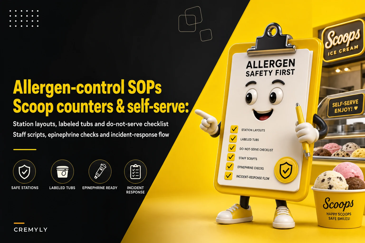 Allergen-control SOPs for scoop counters and self-serve stations: layouts, do-not-serve checks and incident flow