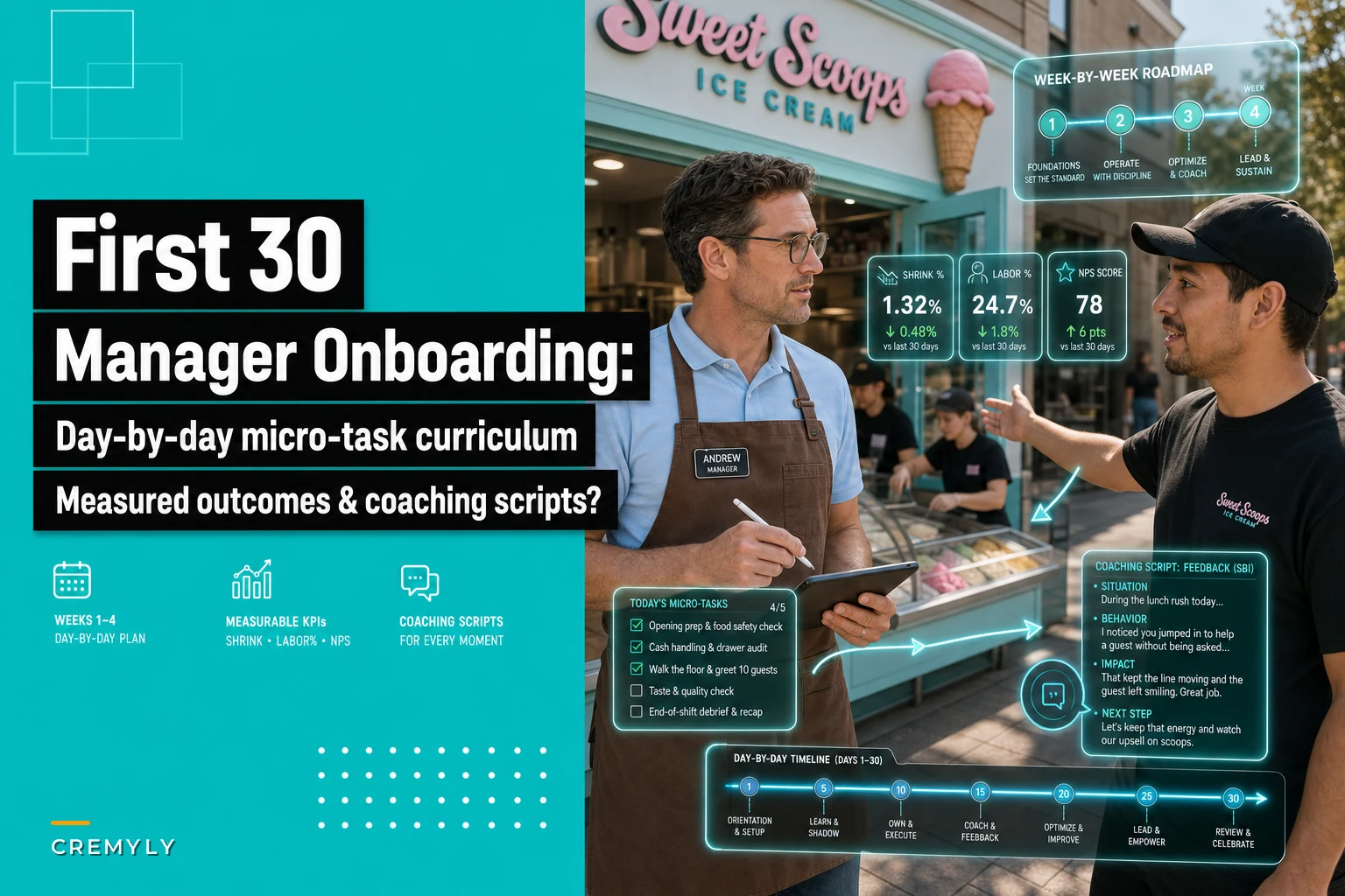 First‑30 manager onboarding: a day‑by‑day micro‑task curriculum with measurable outcomes and coaching scripts