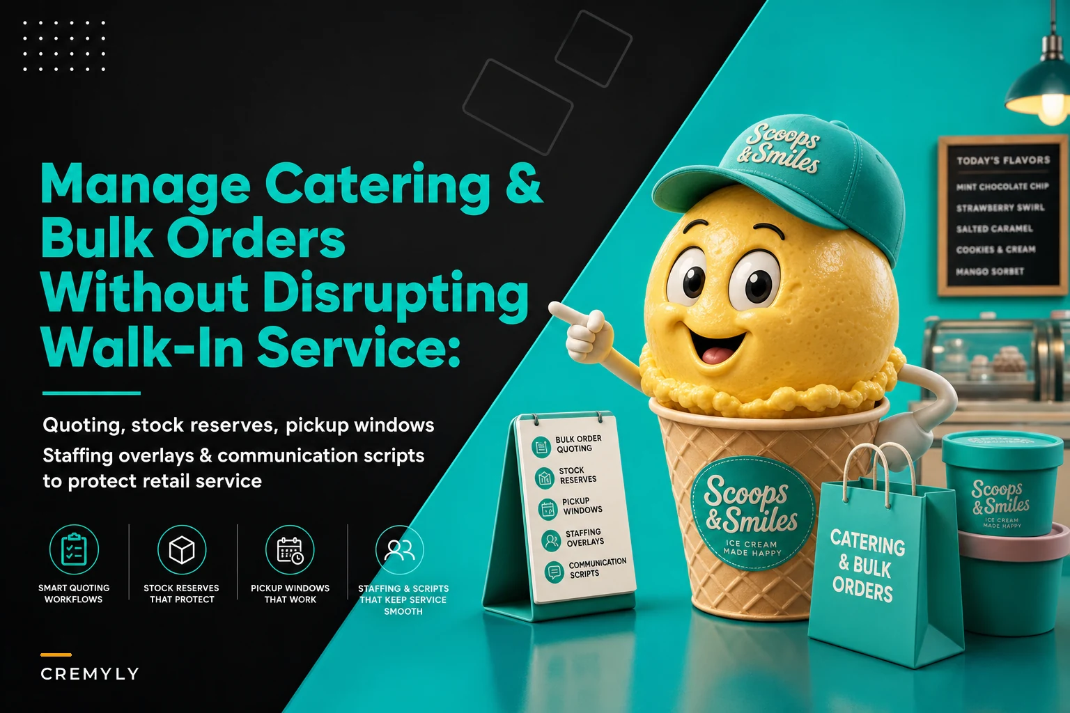 Managing catering and bulk orders without disrupting walk‑in service: quoting, stock reserves and staffing overlays