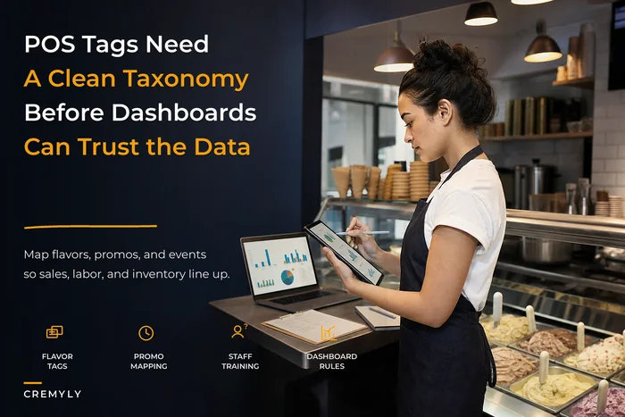 Operational data taxonomy for scoop shops: POS tagging, promotion mapping and dashboard rules